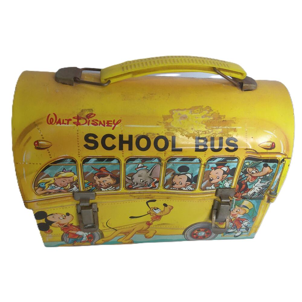 Vintage 1960s Walt Disney School Bus Metal Lunch Box Aladdin No Thermos READ